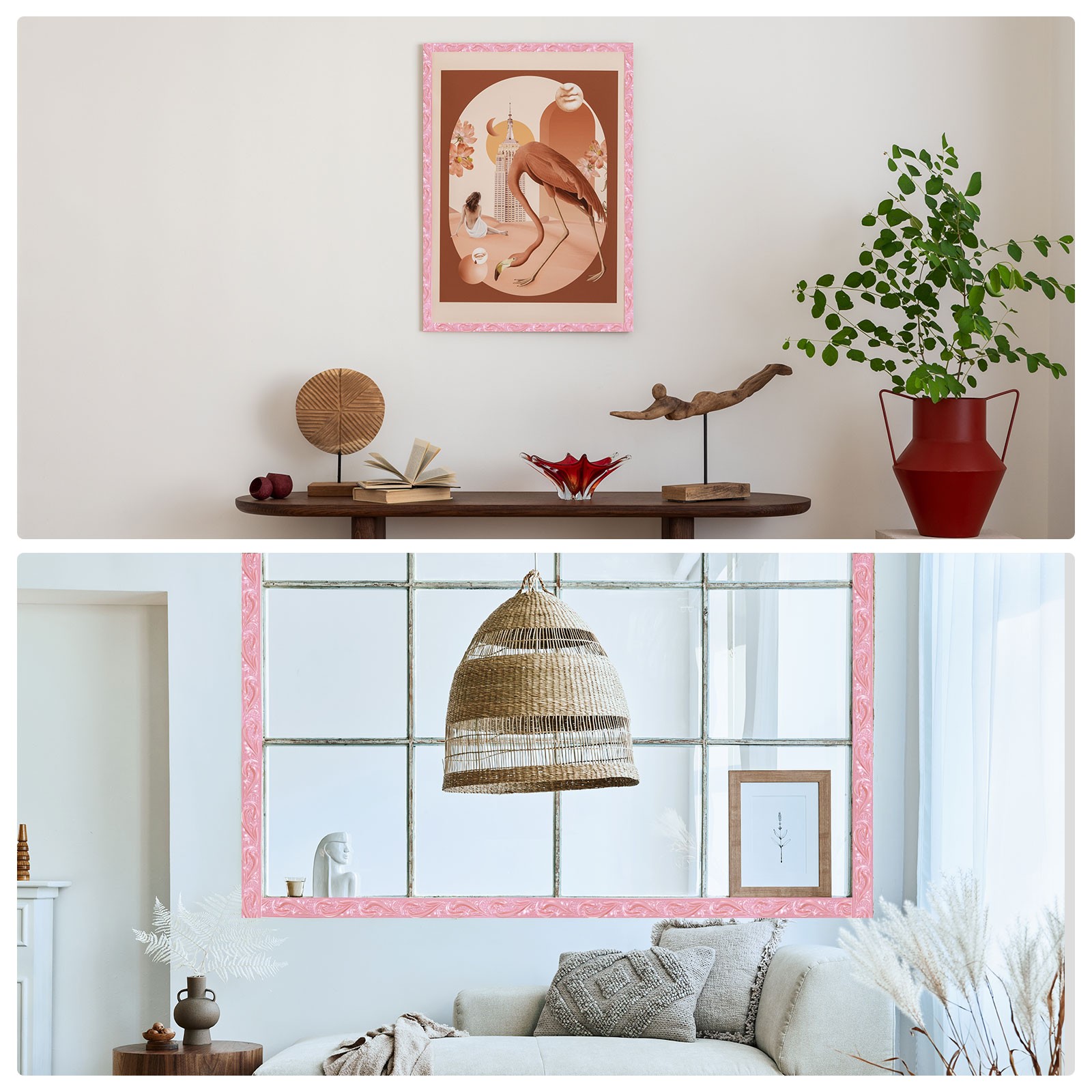 Flexible Wall Trim Molding Trim 16.4Ft x 0.79Inch Self Adhesive, Wave Pink