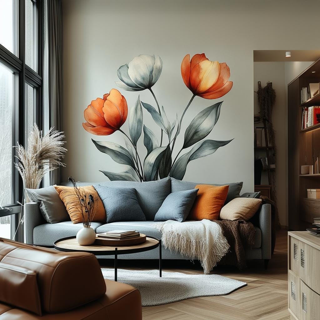 Watercolor Tulip Wall Decal | Botanical Flower Wall Sticker