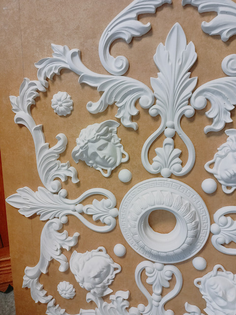 WD 10 Ceiling Mirror Rose Alabaster Gypsum Stucco Handmade 57 X 77 Cm