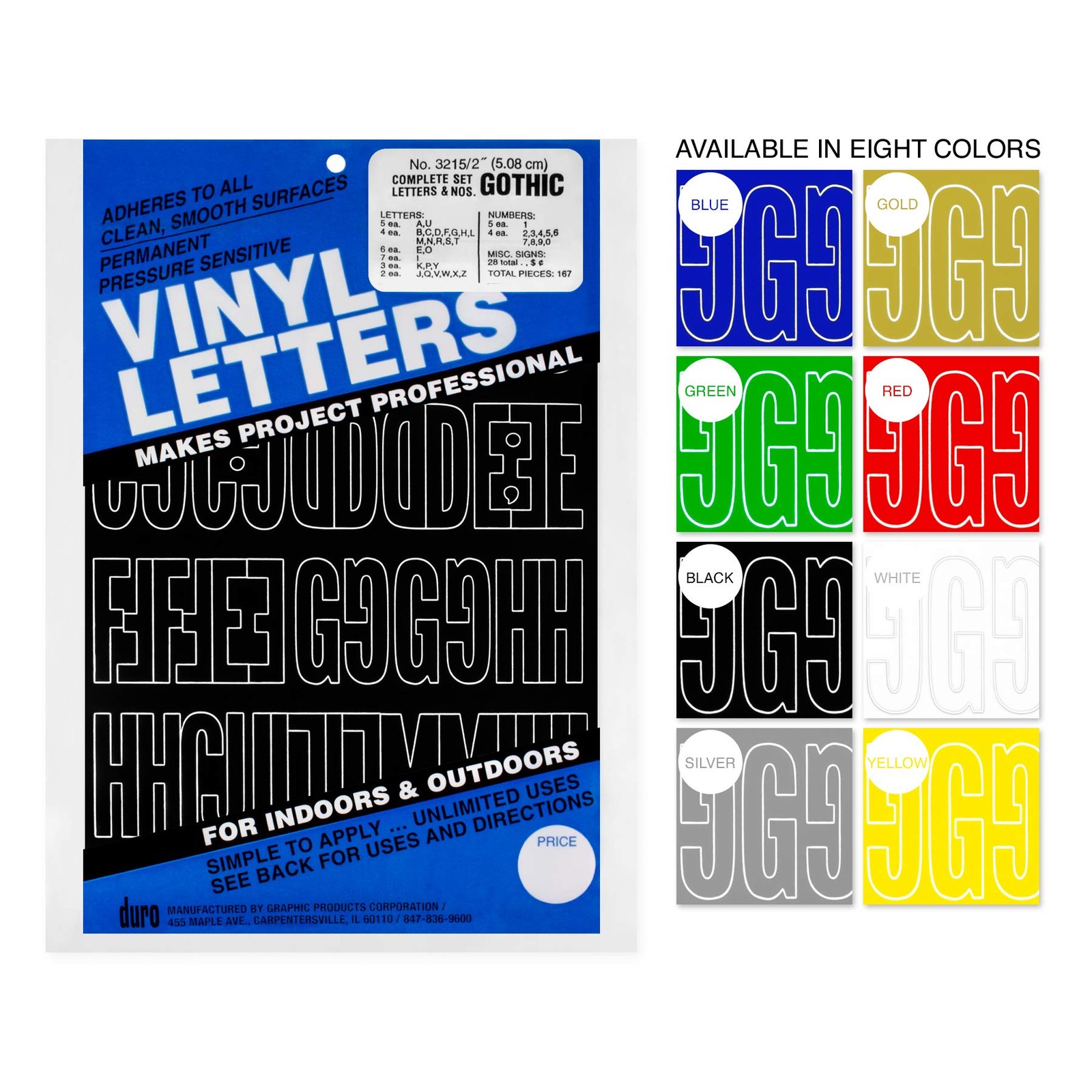 2 Inch Yellow Vinyl Letters and Numbers Gothic Decal 167 Piece Set