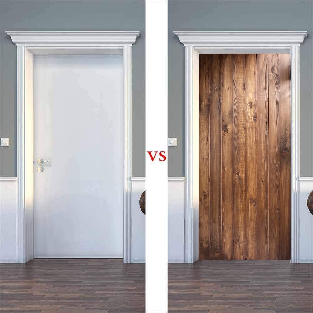 3D Realistic Wooden Pattern Door Sticker Peel and Stick 30.3"x78.7"- -Adhesiv…