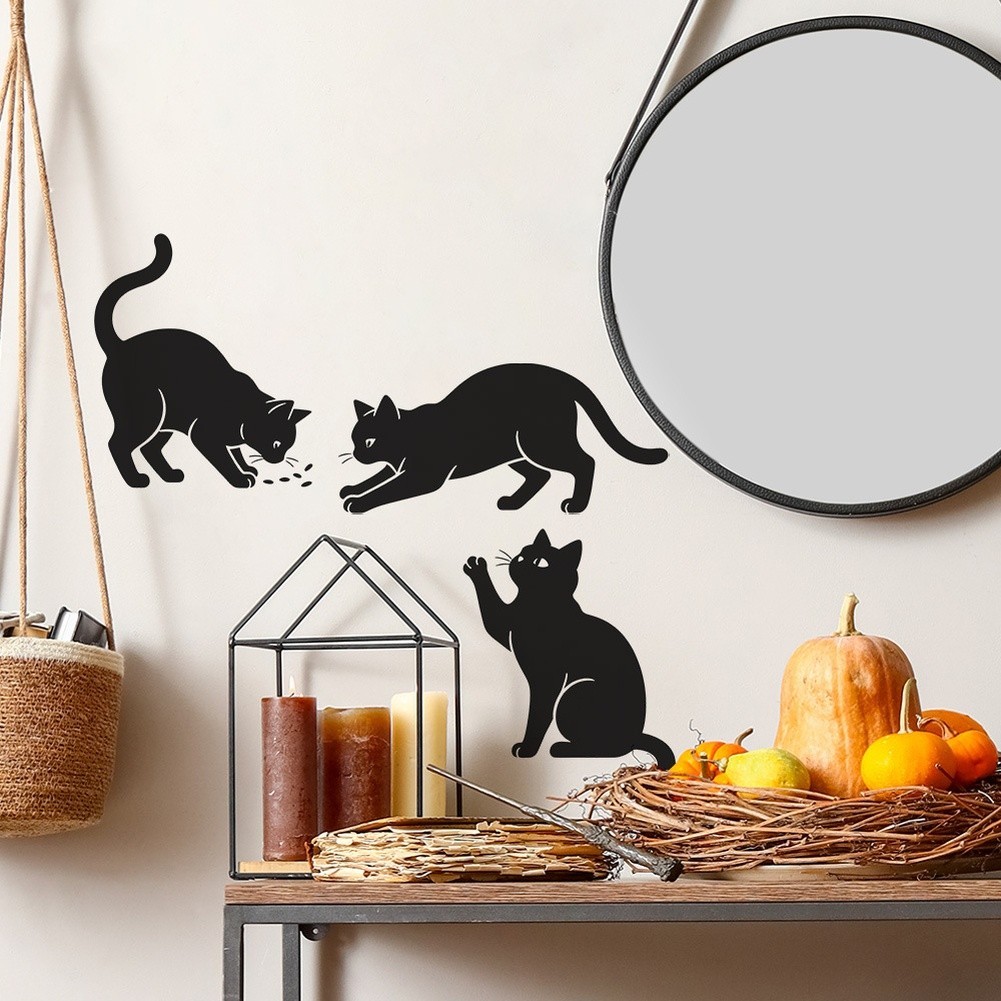 Black Cat Halloween Wall Art Sticker PVC Flexible Decor 22x26cm 60x30cm 22x29cm