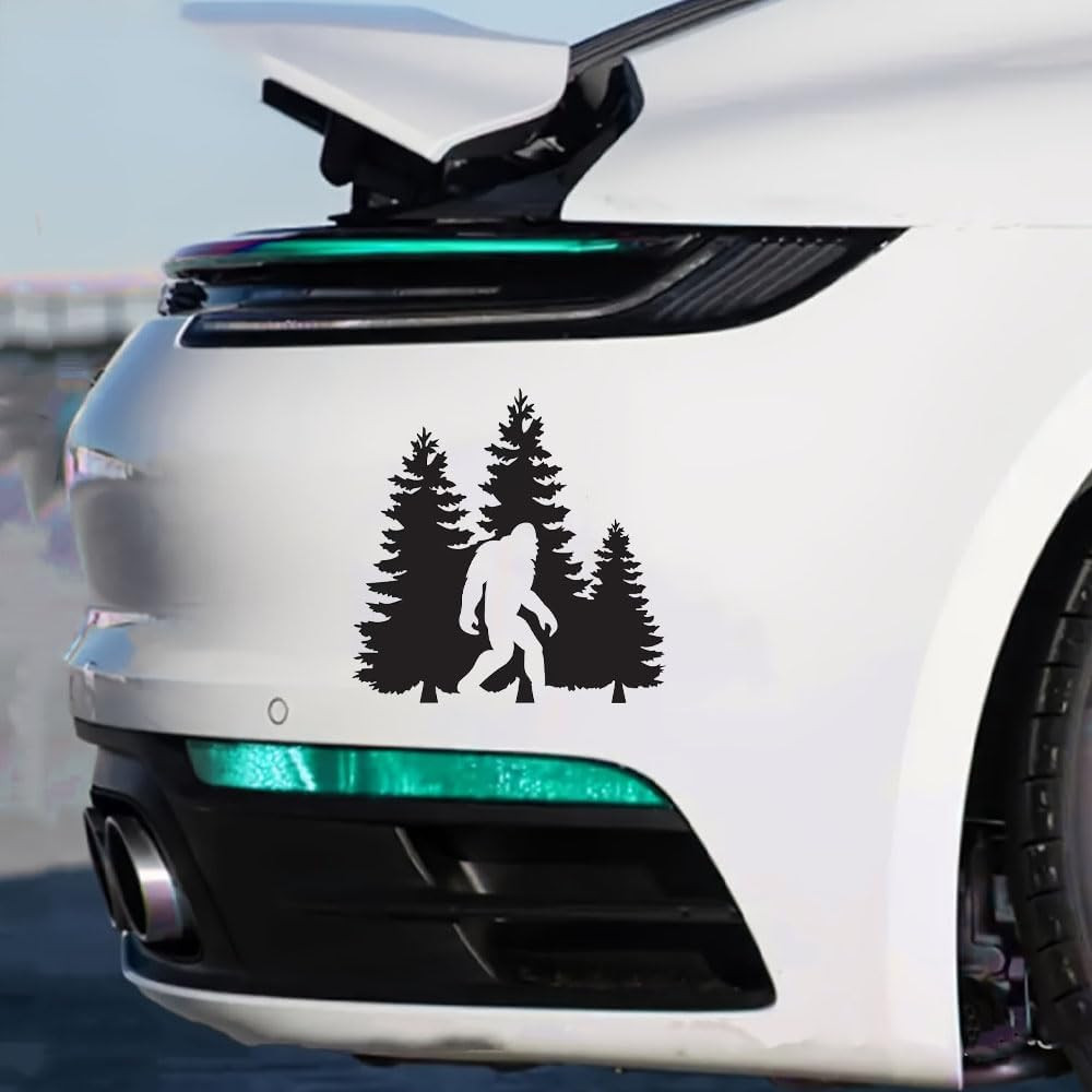 2 PCS Bigfoot Forest Scene Waterproof Vinyl Decai Black Silhouette Stickers for