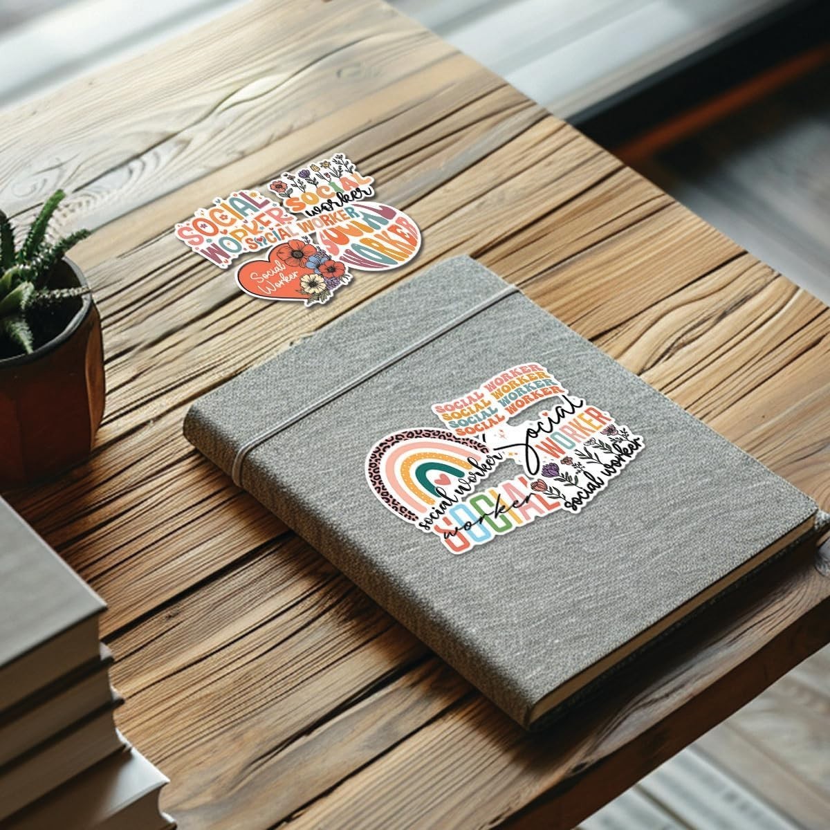 10pcs Retro Floral Social Worker Sticker Groovy Positive Quotes Social Work Gift