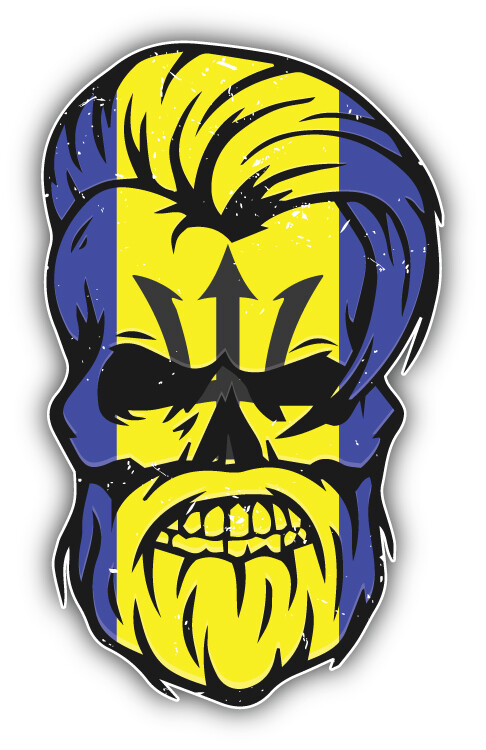 Grunge Beard Skull Barbados Flag Sticker Decal