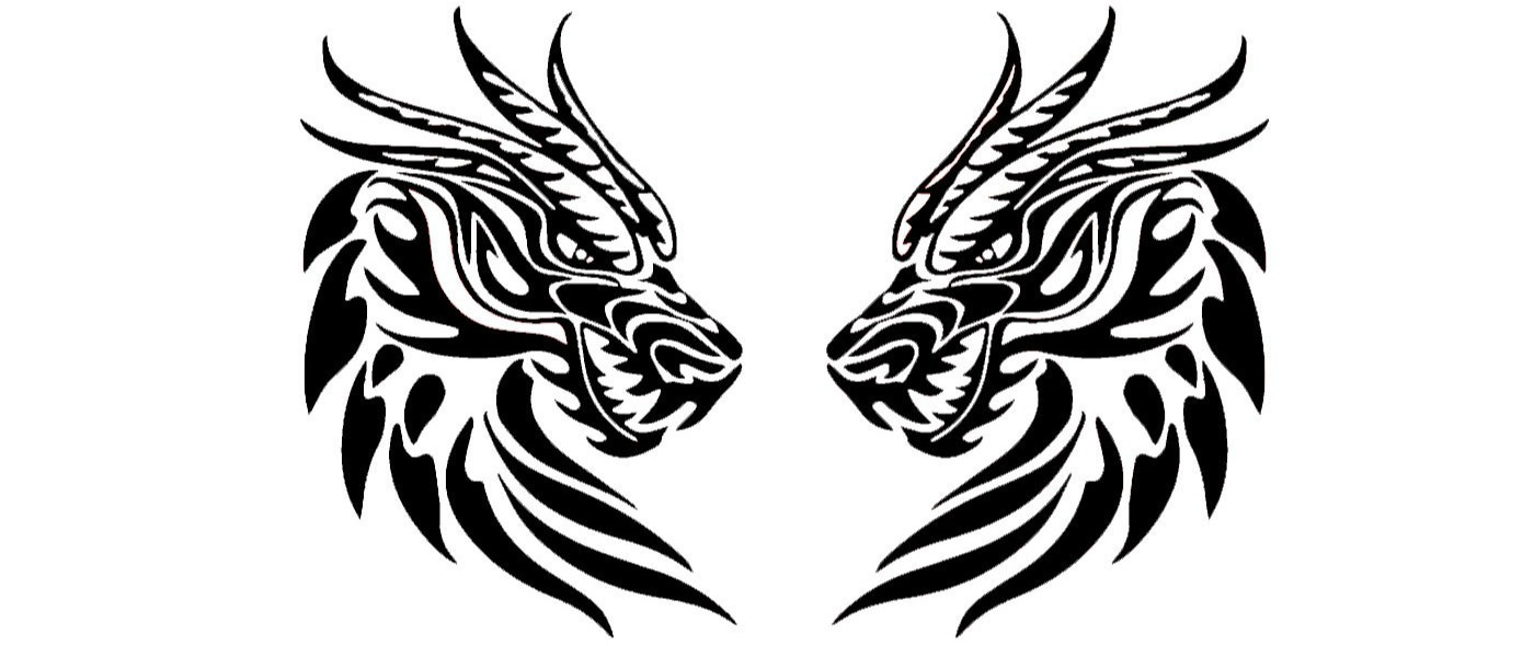 Tribal Dragon Pair 3" Mirrored Black Vinyl Decals Car Laptop Tumbler Tablet Mug