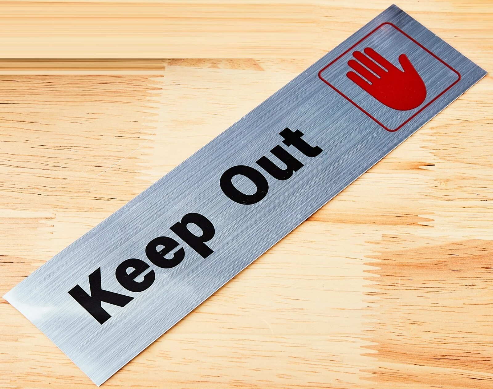 KEEP OUT Sign Brushed Aluminum 2×8 Inches High Visibility Bold Silver & Red 3pcs