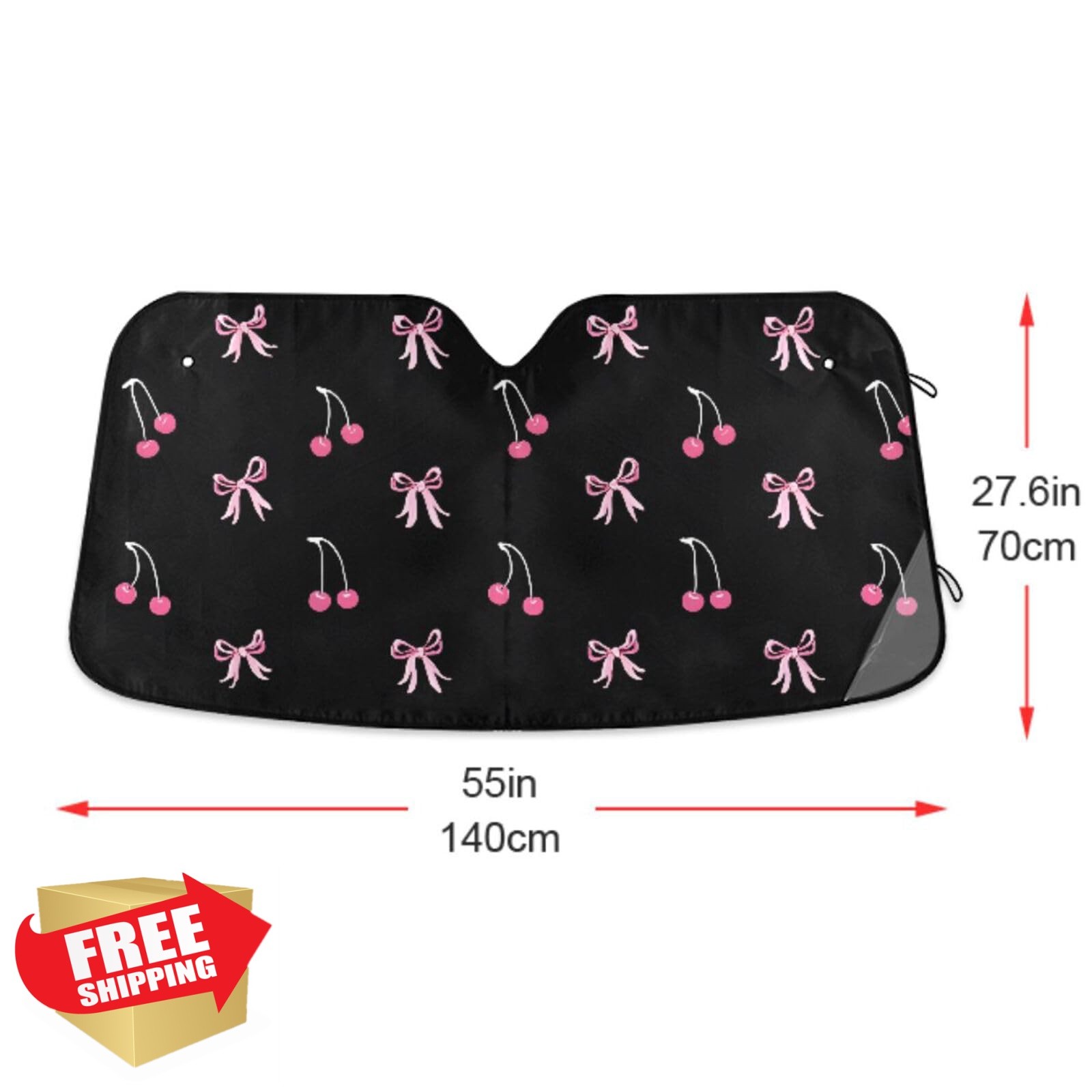 ALAZA Windshield Sunshade Black Pink Bow Cherry
