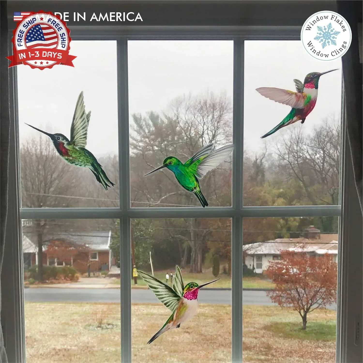 4-Pack Hummingbird Window Clings – Anti-Collision Bird Strike Decals for Glass S
