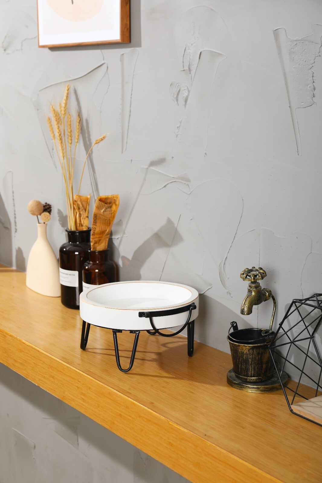 White Wood Pedestal Tray Stand for Tabletop, Countertop Handle(9.6×5.1 Inch)