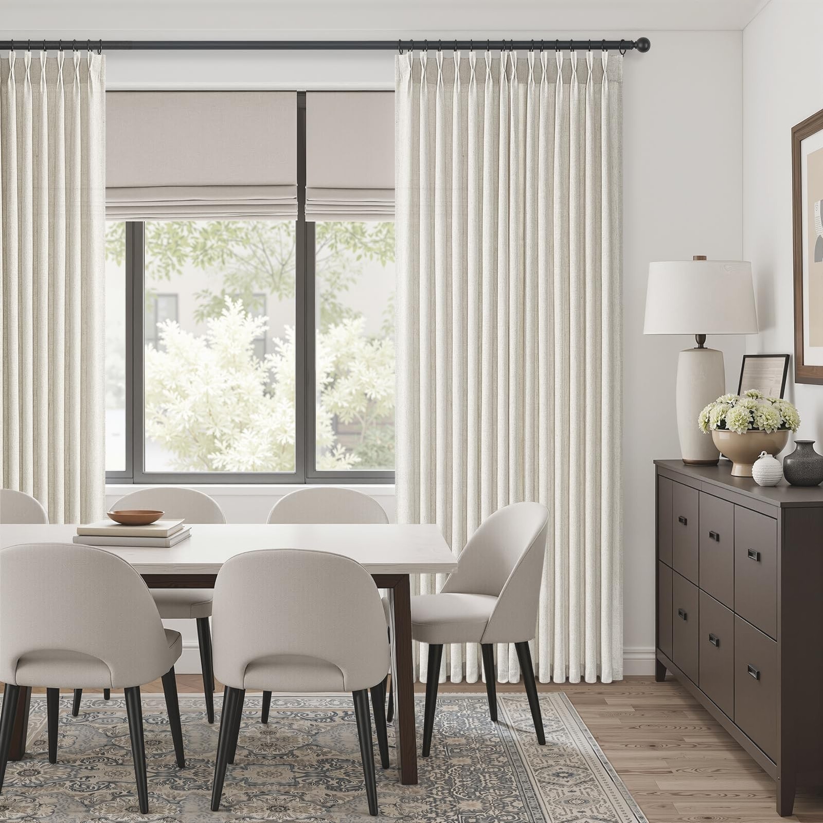 Natural Pinch Pleated Linen Curtains 84 Inch Long 2 Panels for Living Room Be…