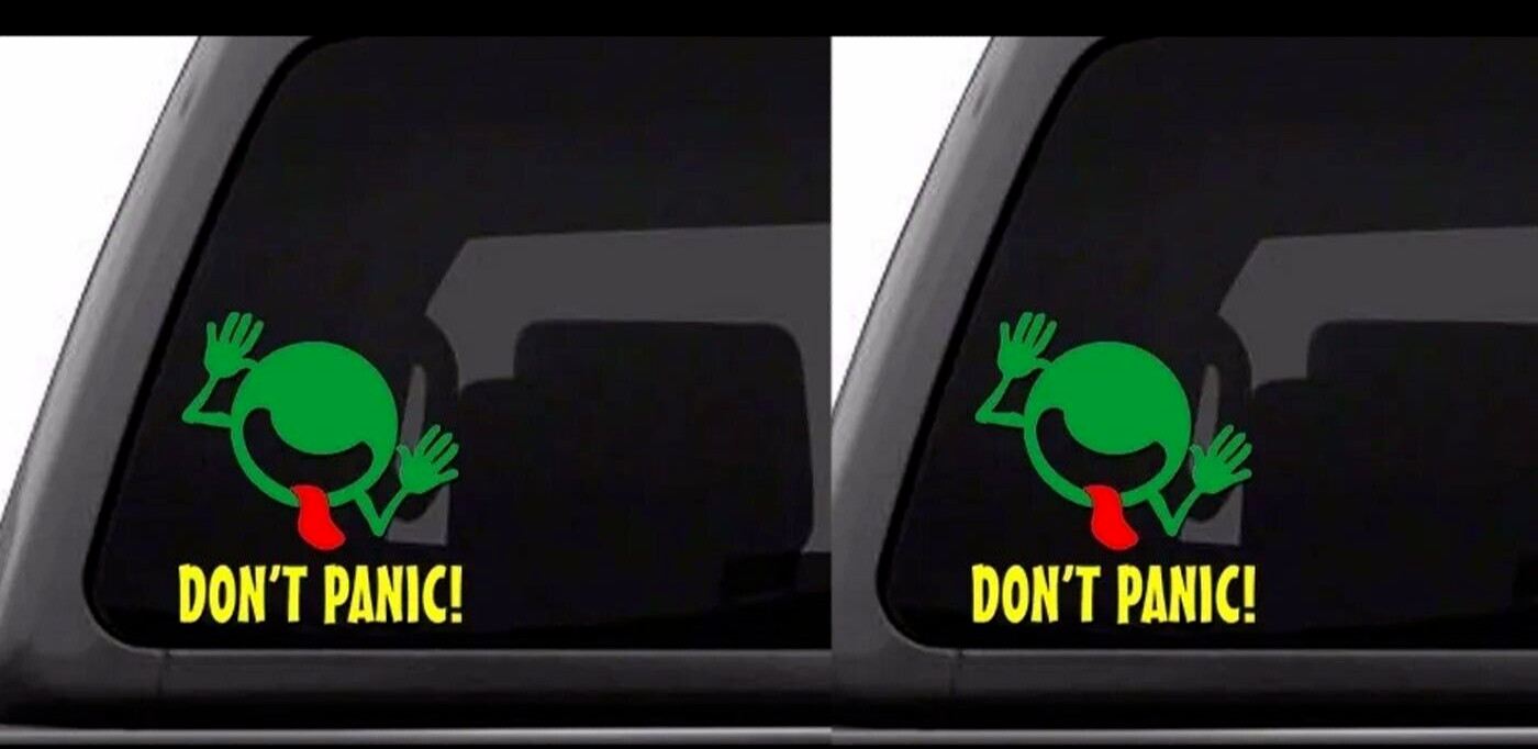 Hitchhiker's Guide to the Galaxy TWO Don't Panic Face Vinyl Decal Car Truck SUV