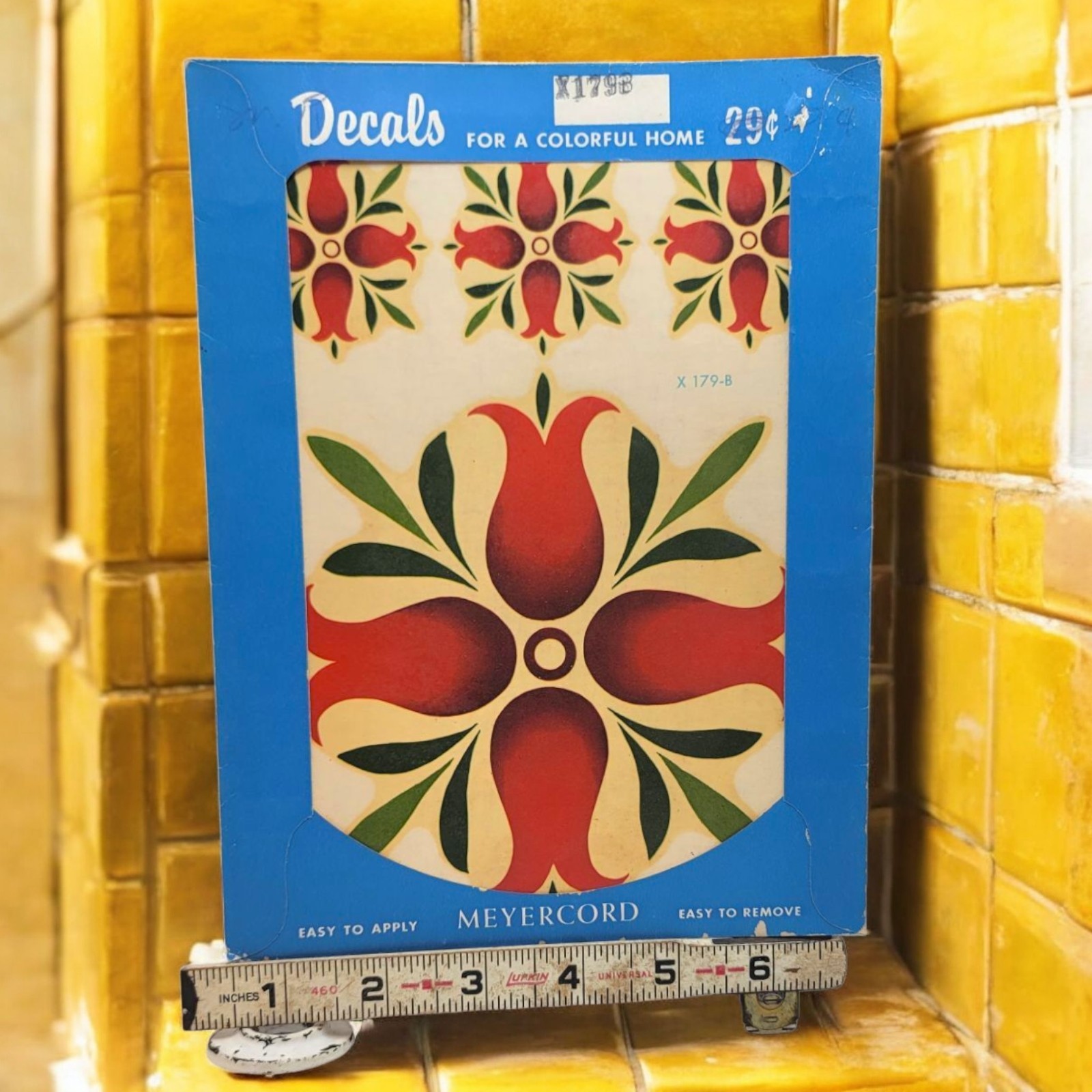 Vintage Meyercord C.1940s Folk Art Decal Tulip Floral Tile Sticker Dutch