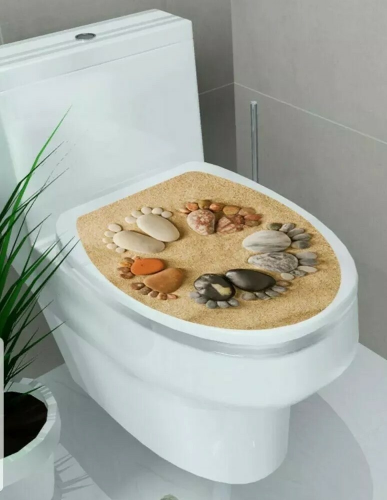 Toilet Seat Art Decals 5 Footprints of Stone Removable Sticker Waterproof
