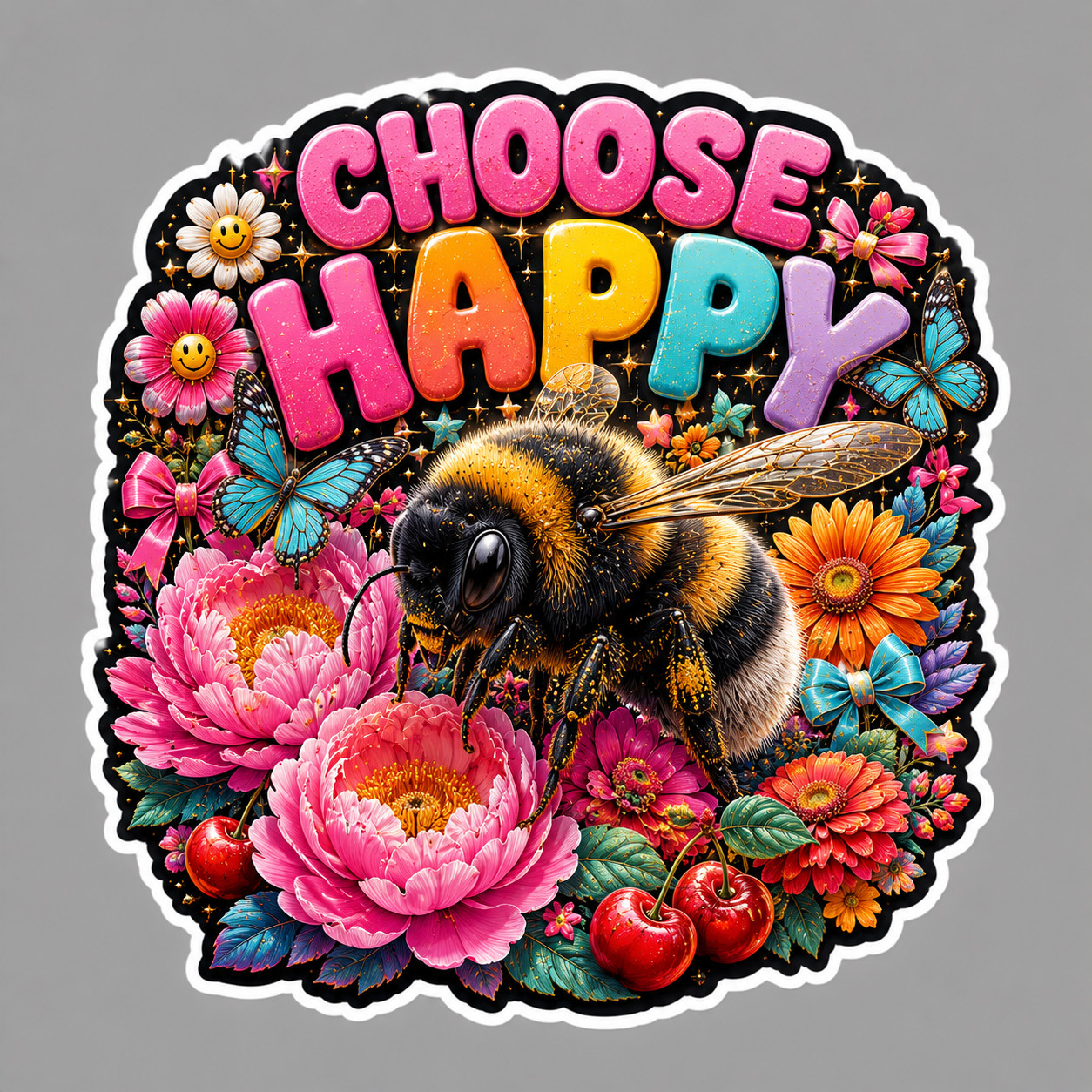 Bumble Bee Sticker Vinyl Decal Choose Happy Cute Floral Spring Garden Gift