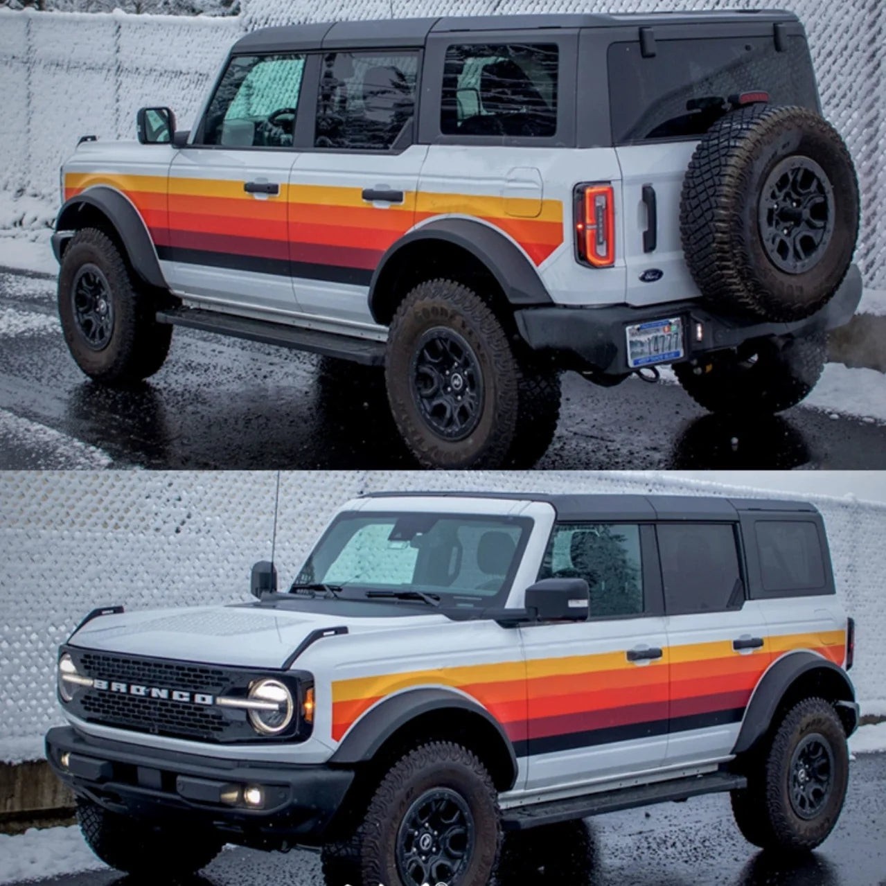 Aftermarket Retro Sunset Orange Waistline Stripe Decal for Ford Bronco | Custom
