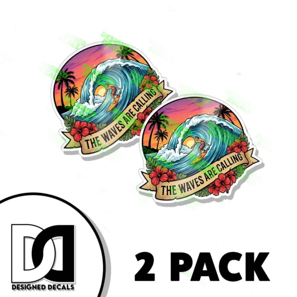 Tropical Surfing Sticker The Waves Are Calling Sunset Decal Sticker 2 PACK