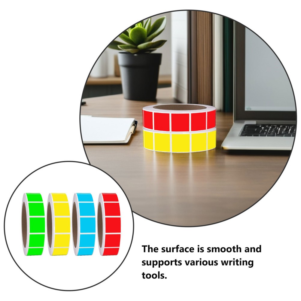 4 Rolls Square Adhesive Labels: Multi-Color Writable Square Stickers Rolls 1 X