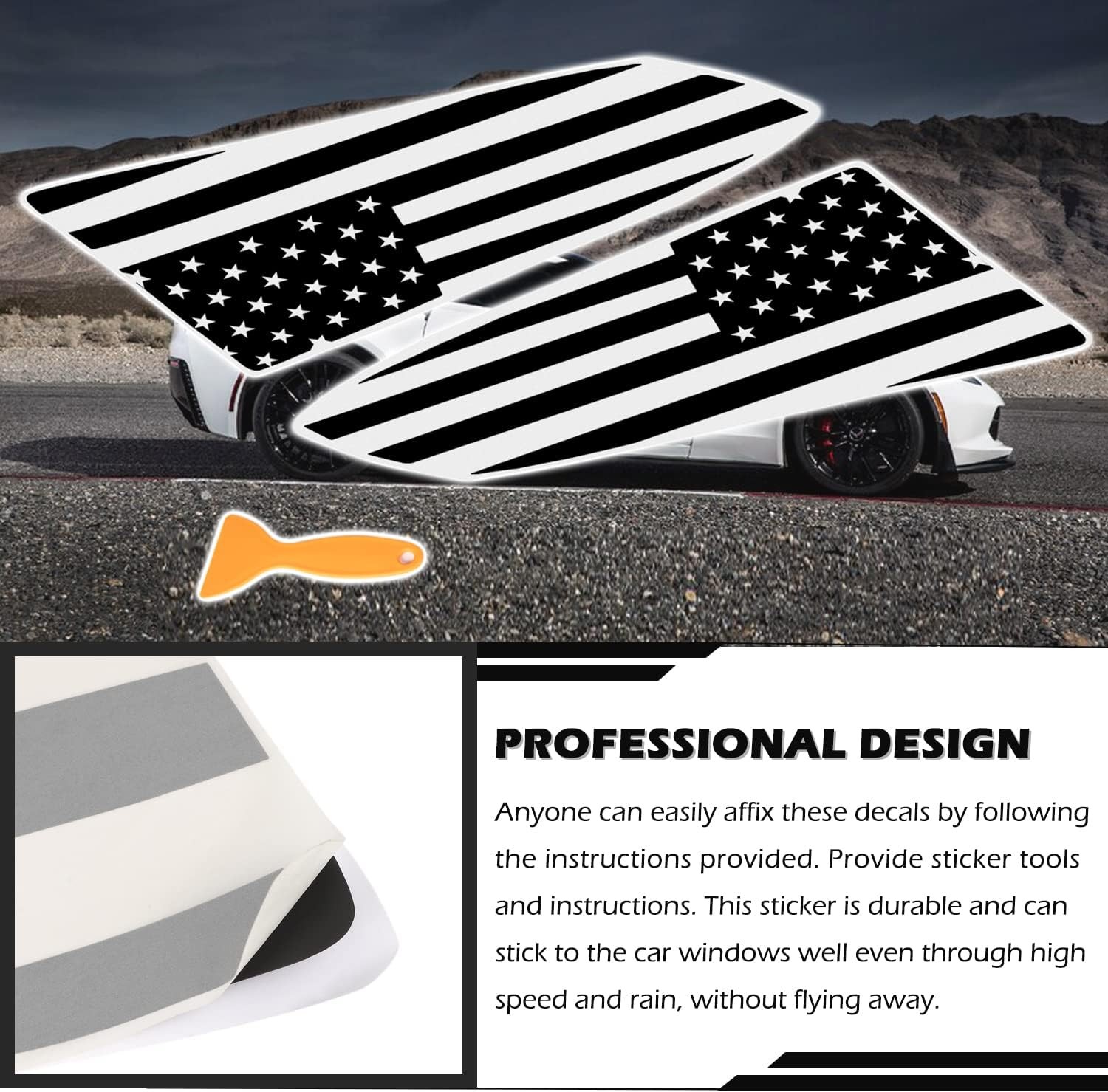 for Both Side American Flag Window Decals fit C7 Corvette 2014-2019 Black