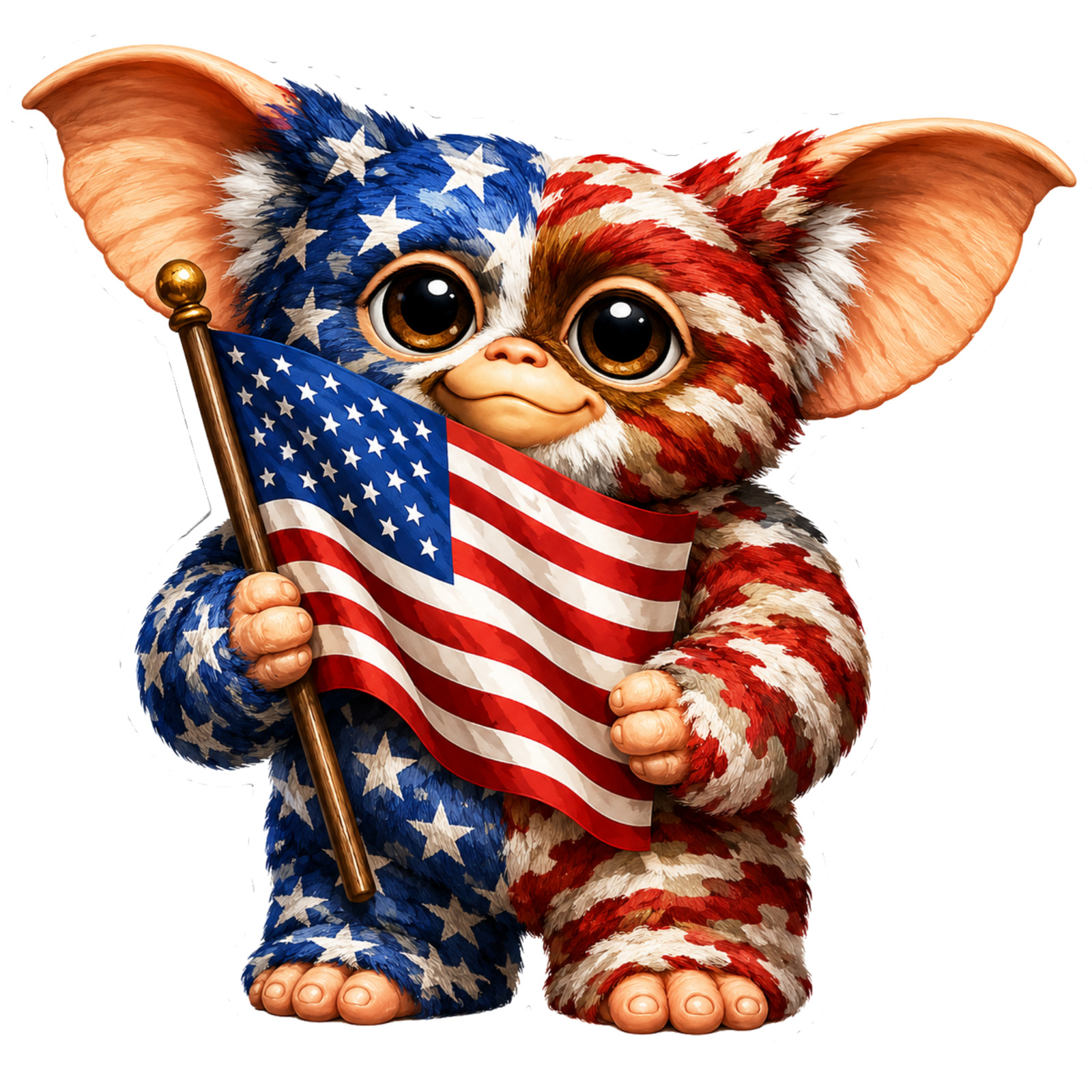 Patriotic Gizmo American Flag Sticker | Red White & Blue Fantasy Art