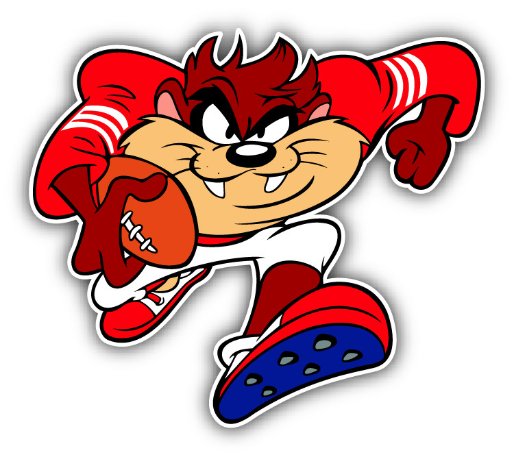 Taz Football Player Cartoon Car Bumper Sticker Decal 4" x 5"