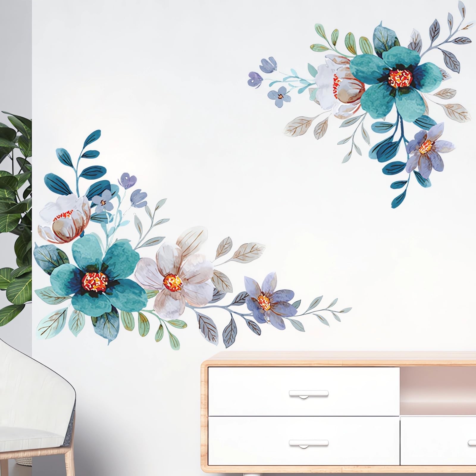 sacinora Blue-Green Daisy Gerbera Wall Stickers Chrysanthemum Wall Decals | F…