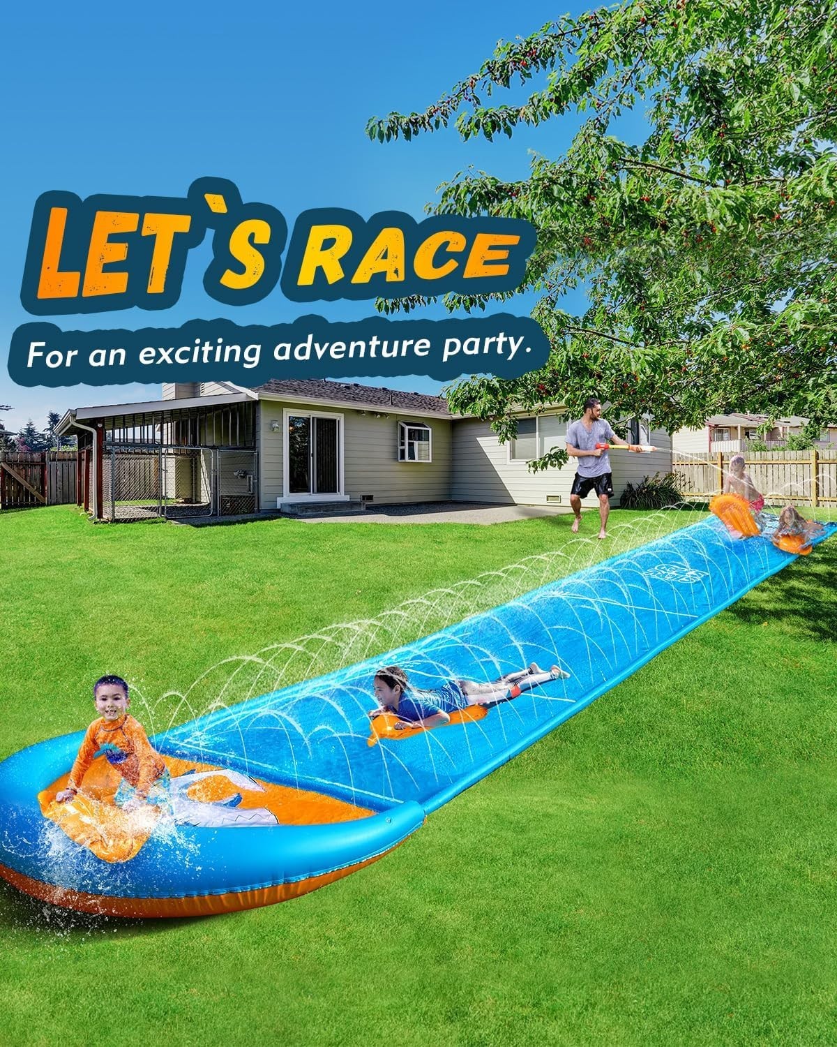 Slip and Water Slide, 32FT Lawn Slip N Waterslide for Kids Adults, Backyard Summ
