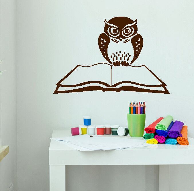 Vinyl Wall Decal Cartoon Owl Open Book School Learning Library Stickers (1857ig)