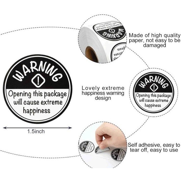 500pcs Extreme Happiness Stickers Black Round Self-Adhesive 1.5 Inch Labels Roll