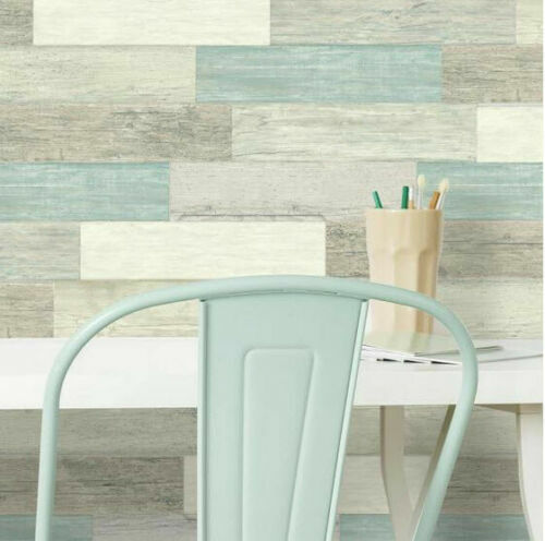 DISTRESSED WOOD look PLANKS peel & stick wall stickers 16 decals barn BLUE decor