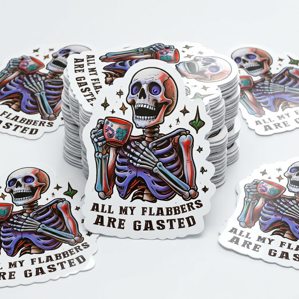 Funny "All My Flabbers Are Gasted" Skeleton Sticker | Waterproof Vinyl Decal