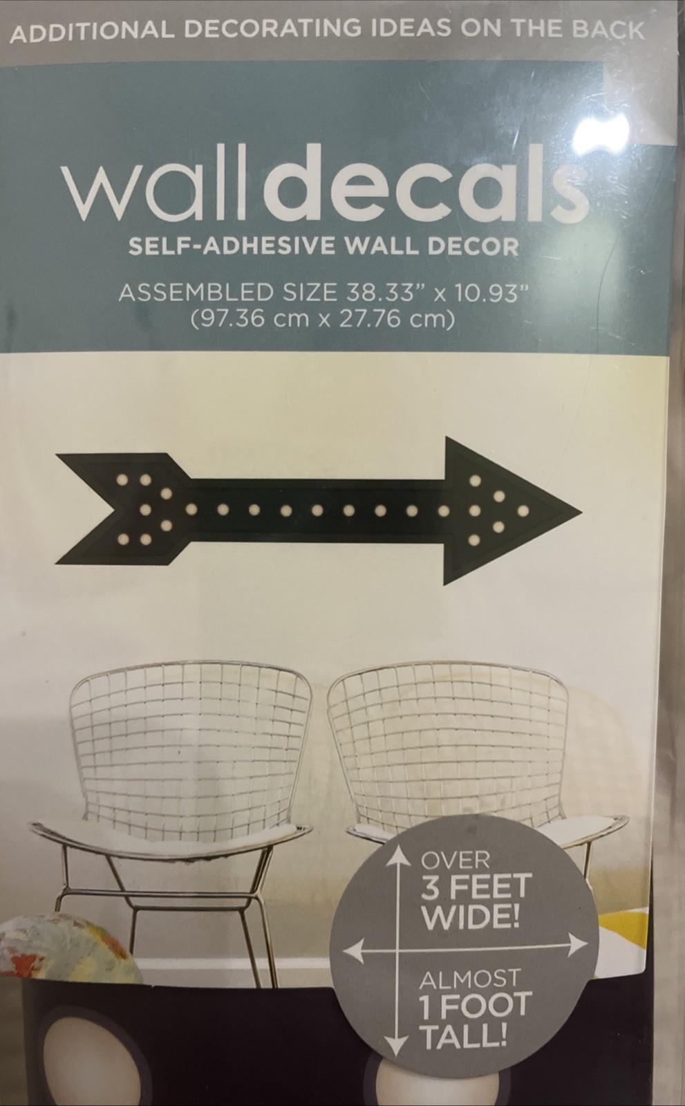 Arrow Self Adhesive Wall Decal Peel & Stick 38 in x 11 in Reposition’able Black