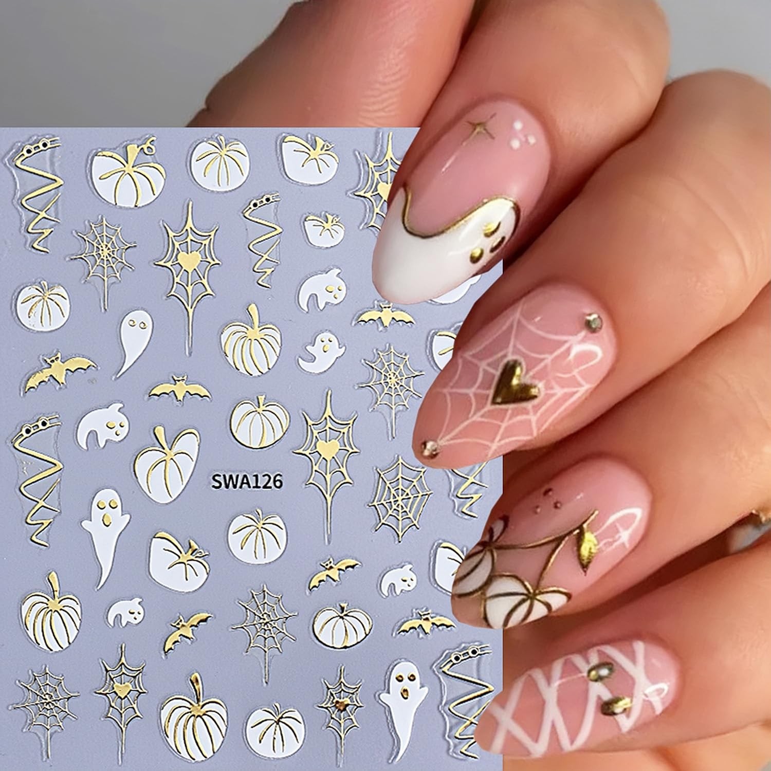 8 Sheets Fall Halloween Nail Stickers for Art 3.9in*3.15in, Multicolor