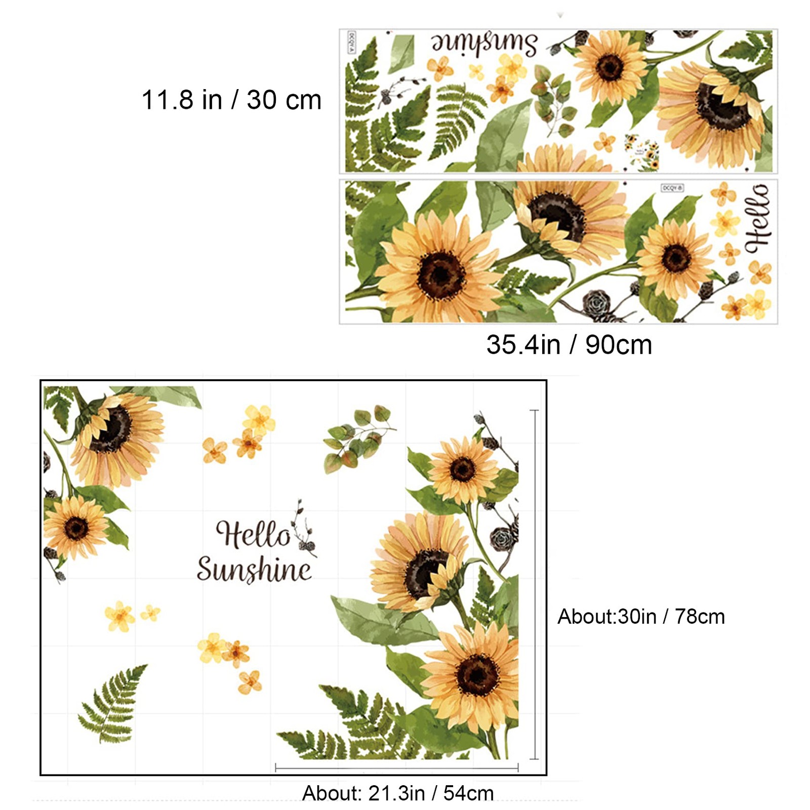 Sunflower Wall Stickers, 3D Yellow Flower Decals, Easy 38x32in,