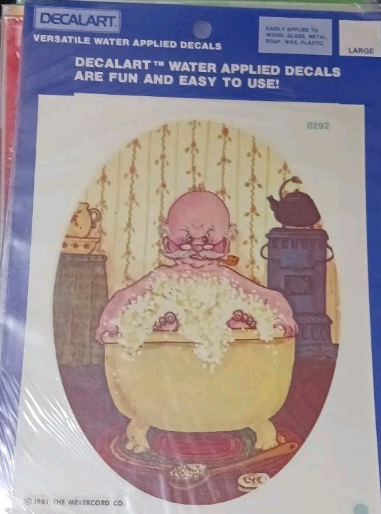 Vintage MEYERCORD 1981 decal. Never opened craft 9 by 6 1/2 grandpa in bath