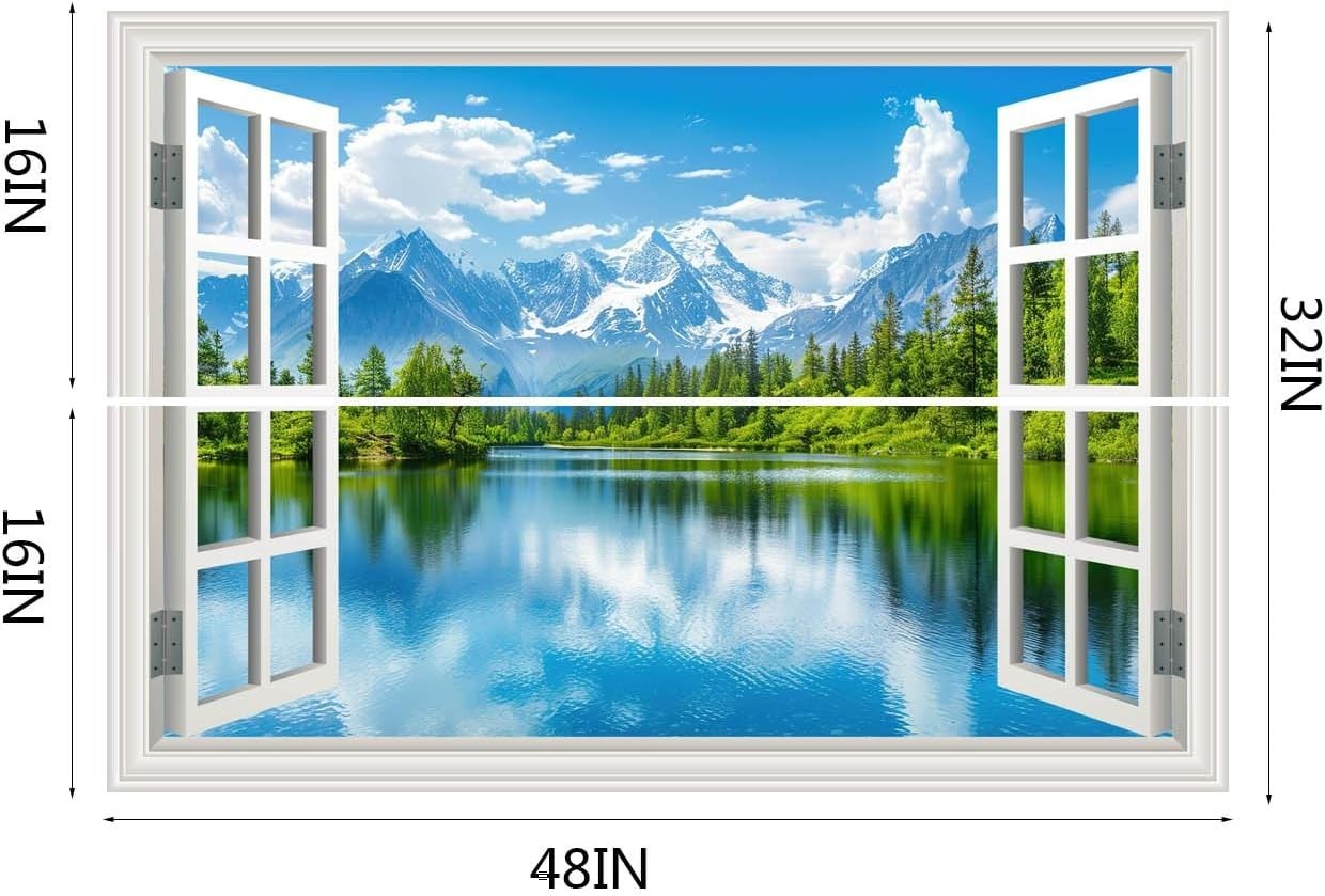 Mountain Lake Forest Tree Wall Mural – Set of 2 Sheets
