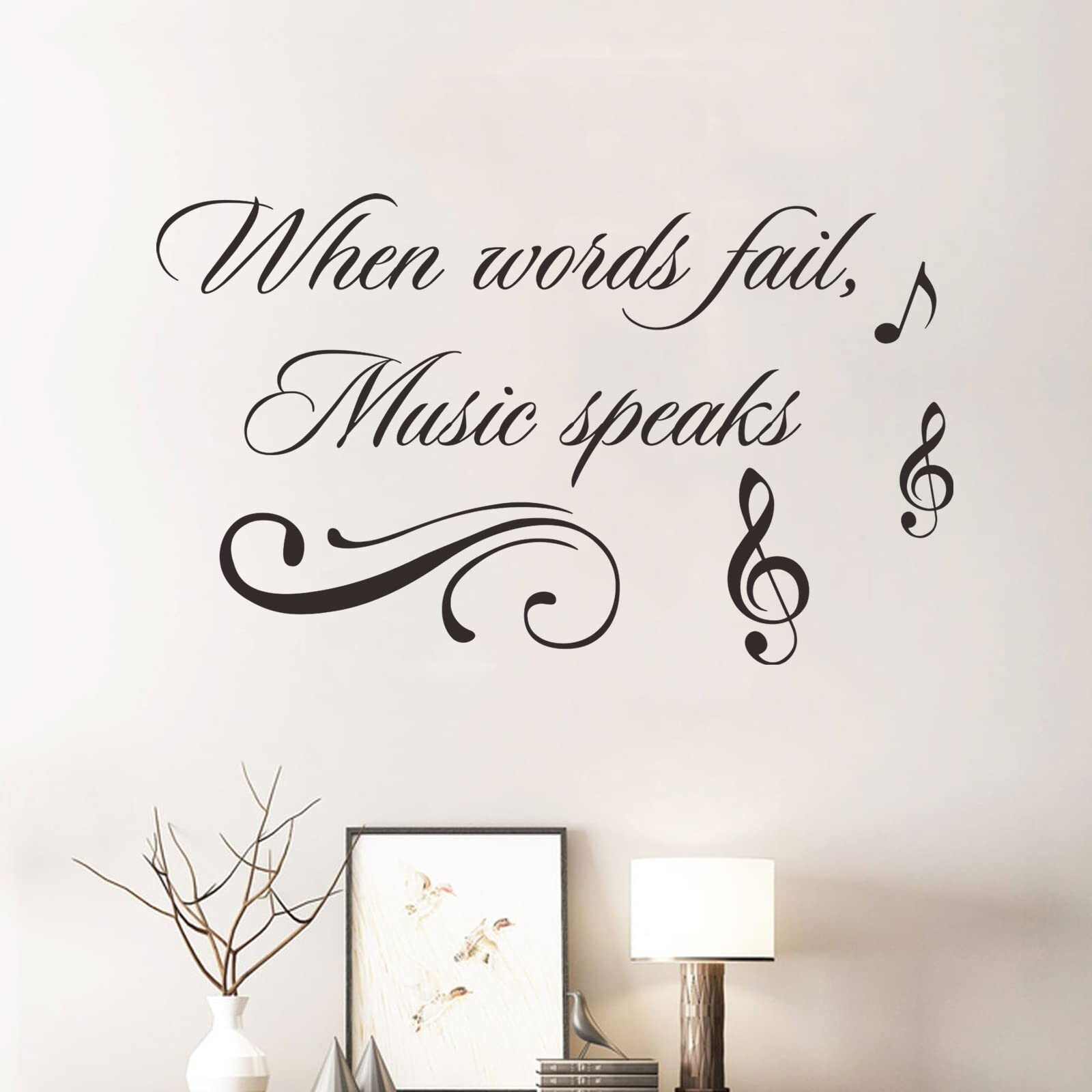 Music Wall Decals Decor Inspirational Quotes When Words Fail, Music Speaks Vi…