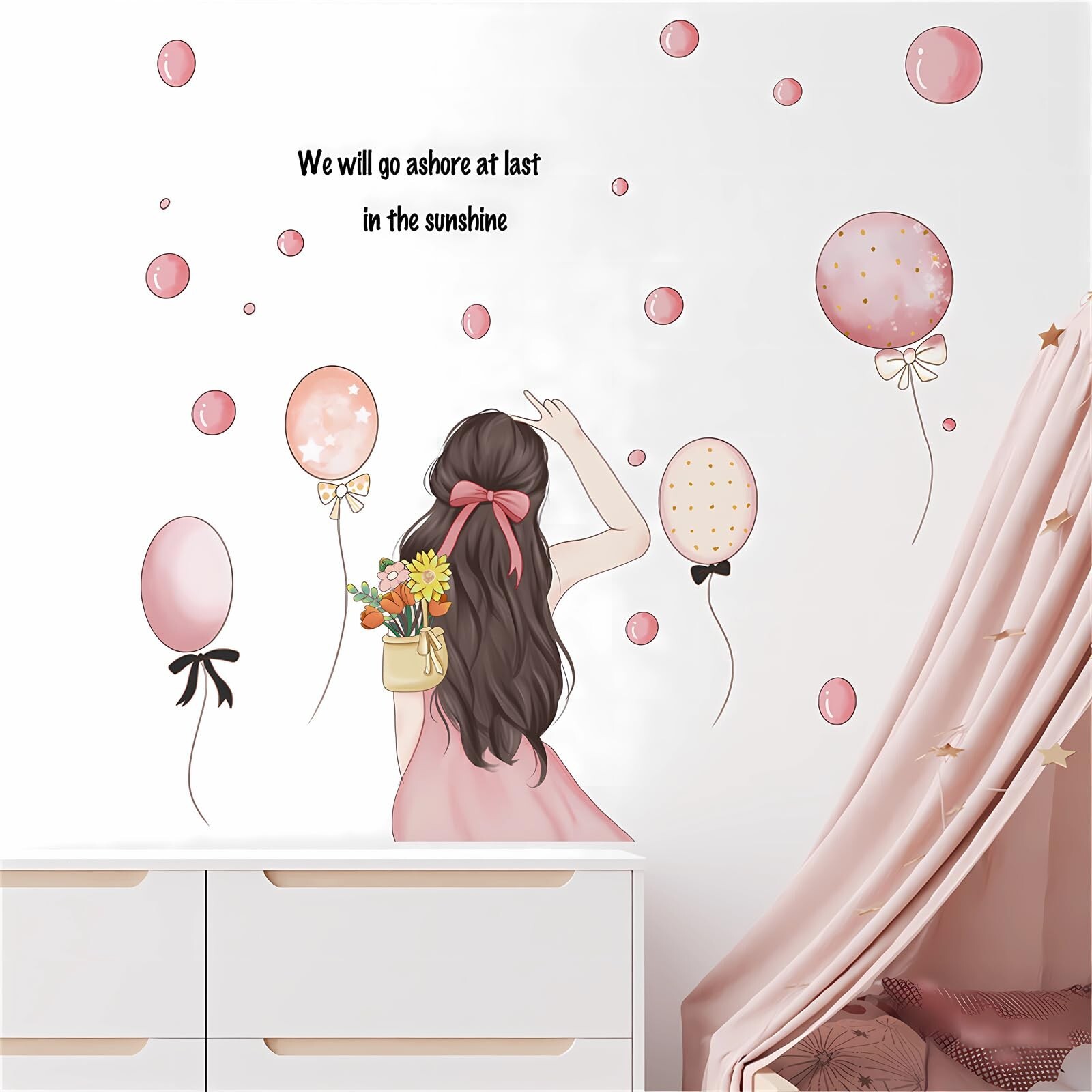 Lovely Pink Girl Balloon Wall Stickers, sacinora Inspirational Quotes Wall De…