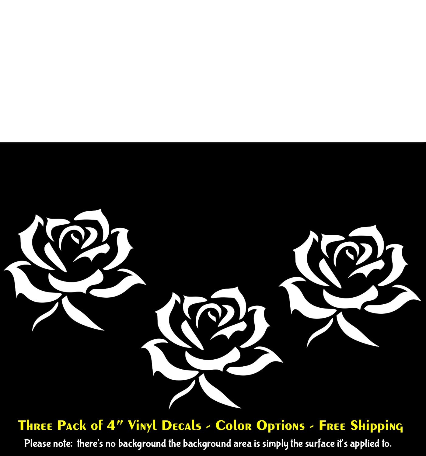 Rose Flower Graphic 3 PK of 4" Vinyl Decals – Any Flat Surface – Color Options
