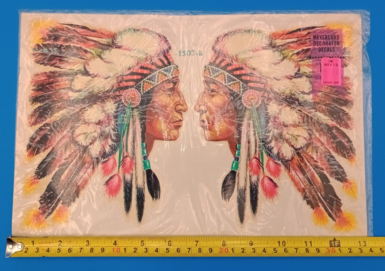 NIP Vintage Meyercord Decorator Decals 1503-B Native American Indian Chief Heads