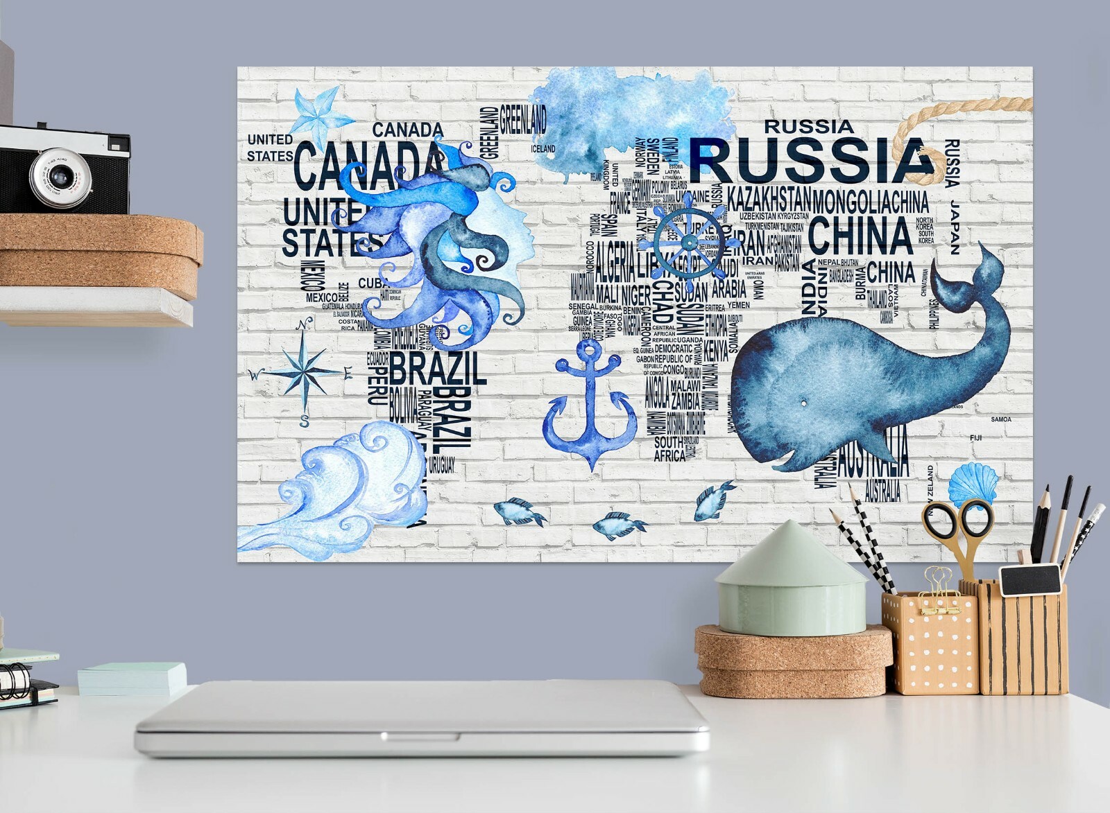3D Blue Whale B016 World Map Wall Stickers Vinyl Wallpaper Mural Murals Amy