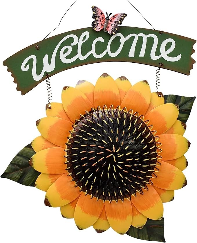 Sunflower Welcome Sign Metal Hanging Welcome Plaque for Wall (H)
