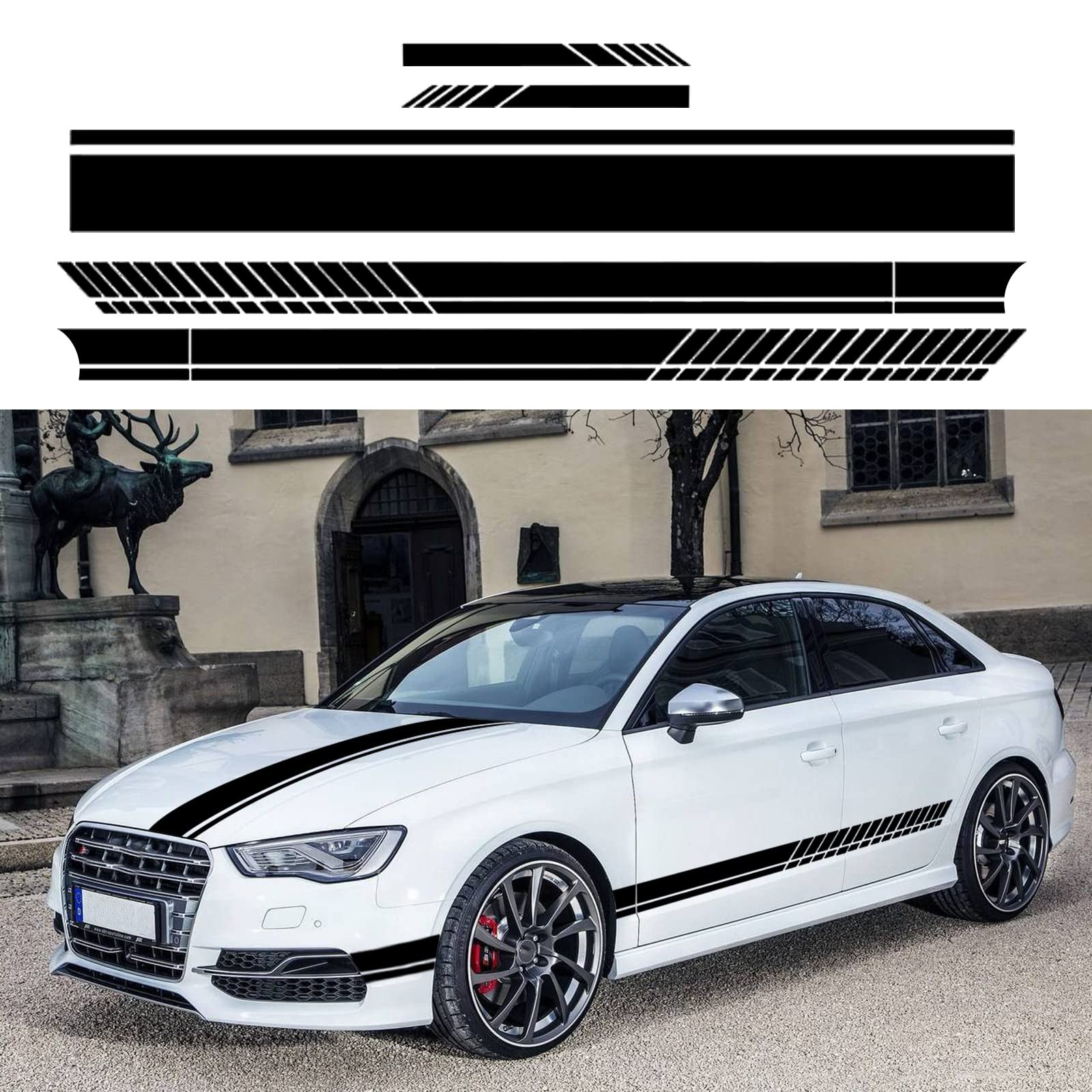 Racing Side Stripe Stickers for Car,Vinyl Car Hood Decal,Car Side Graphics (B…