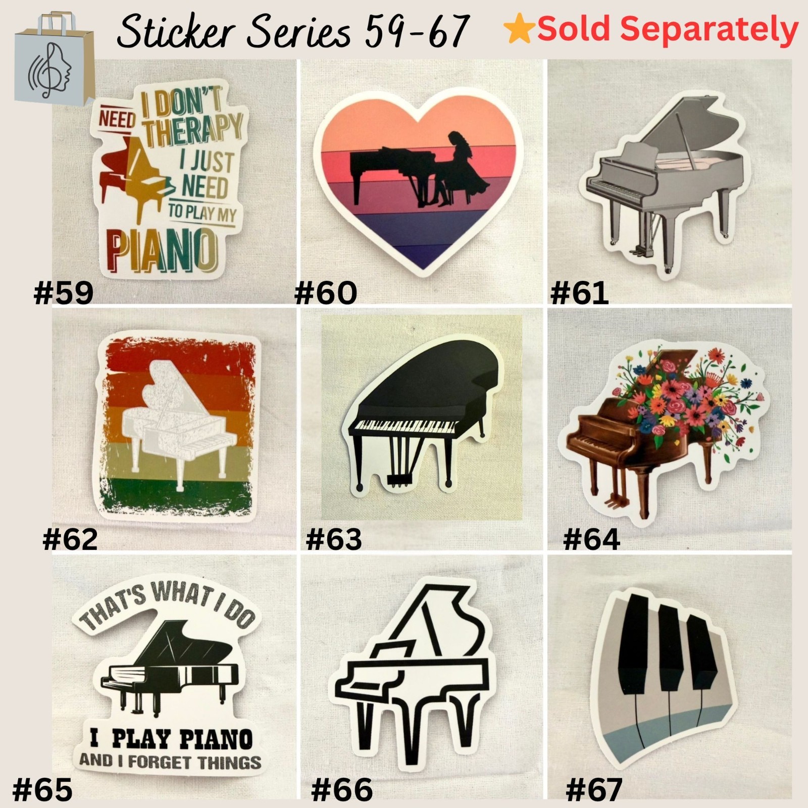 Grand Piano Music Sticker 2 inch Waterproof Vinyl Minimalist Decal No 66