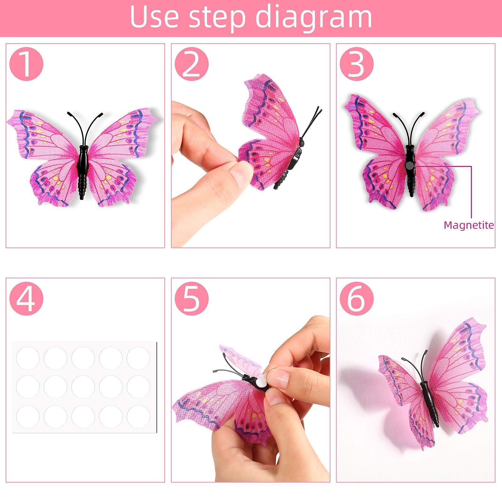 48 Pcs 3D Glitter Butterfly Wall Stickers – Removable Decals for Home, Office &