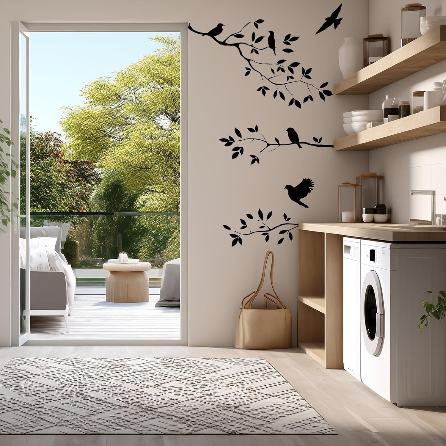 Stylish Black Vinyl Tree Branch and Birds Wall Sticker – Indoor Decor Solution