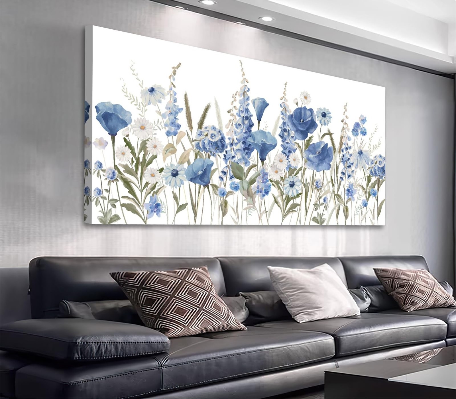 arteWOODS Elegant Flowers Wall Art – Blue White Botanical Pictures for Wall D…