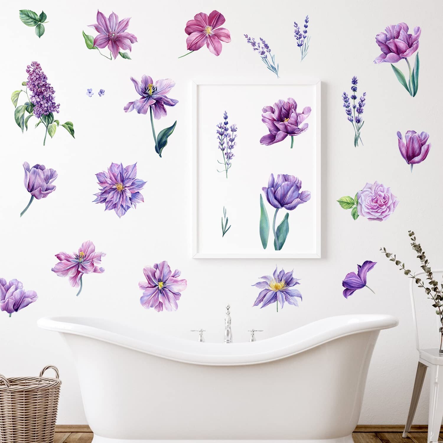 Romantic Purple Flowers Wall Stickers DIY Watercolor Lavender Lilac Wall Deca…