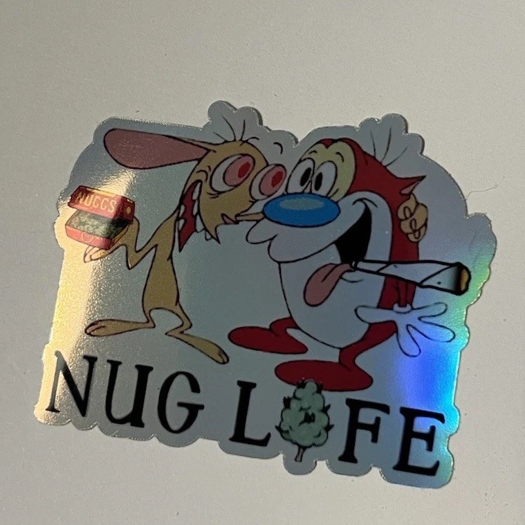 420 Ren And Stimpy Stoner Humor Waterproof Holographic 3inch Sticker