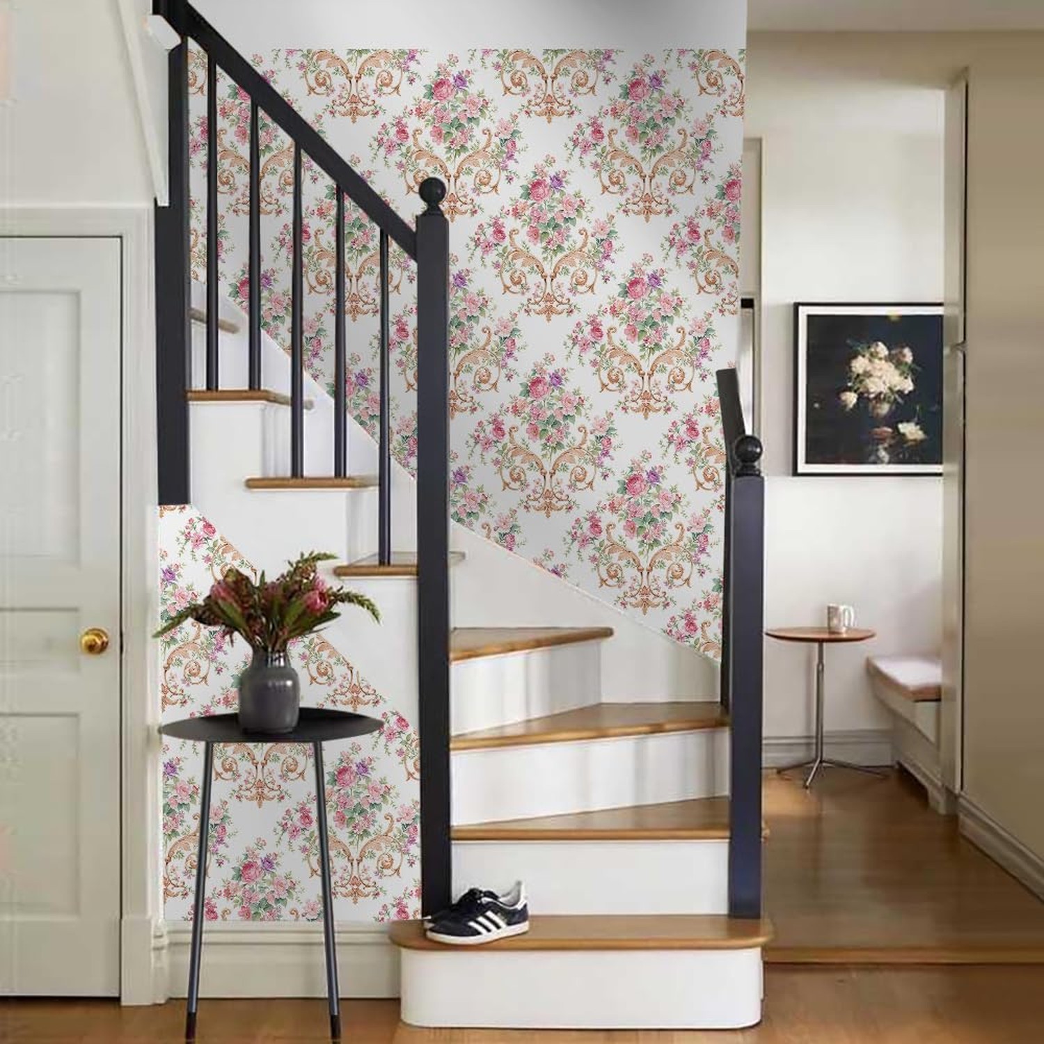 Vintage Pink Damask Flowers Pink Rose Floral Peel and Stick Wallpaper Wall De…